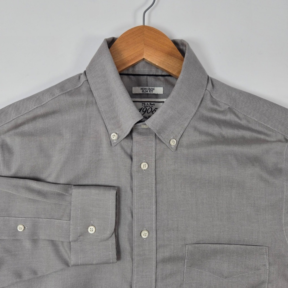 Jos. A. Bank Dress Shirt Mens 15.5 32 Gray 1905 Slim Fit Non-Iron Button Down